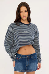 Rusty 17 Degrees Stripe L/S Oversize Tee Blue Stripe