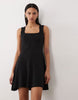 square neck seam detail mini dress in black