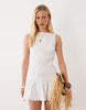 shirred dropped waist mini dress in white