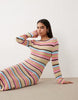 Kiwi & Co knit open back flare sleeve beach coverup maxi dress in multi stripe