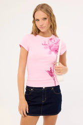 Luck & Trouble Reyna Flower Baby Tee Pink