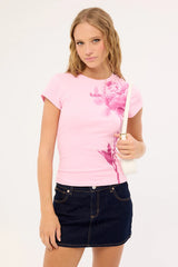 Luck & Trouble Reyna Flower Baby Tee Pink