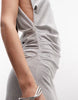 Weekday dropped armhole maxi dress with ruched detail in gray melange
