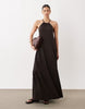 textured halter trapeze maxi dress in chocolate