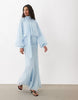 high neck drape chiffon maxi dress with neck tie in light blue
