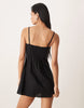 cotton linen blend cami mini sundress with shaped bust in black