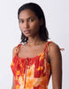 structured cotton sateen tie bust dropped waist mini sundress in orange floral