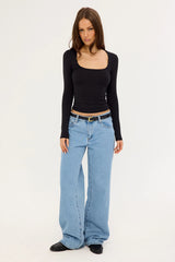 L&t Recycle Long Sleeve Scoop Neck Tee Black