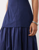 cotton sateen bandeau maxi sundress with dropped waist poplin skirt in midnight navy