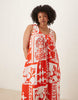 Curve ruched scoop neck midaxi sundress in red patchwork print