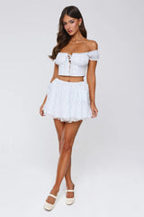 Candlelit Lovers Off Shoulder Gingham Crop Top Blue