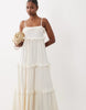 lace trim tiered crinkle cami midi dress in cream