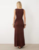 sleeveless scoop neck maxi dress in chocolate