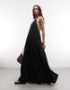 Weekday crinkle halter racer back maxi dress in black