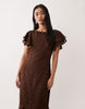 Pretty Lavish devore frill sleeve maxi dress in brown