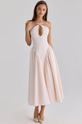 blush peek-a-boo keyhole cotton midi dress