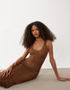 River Island metallic fringed asymmetric knit midi dress in bronze