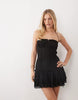 Aria Cove chiffon trim ruffle drop waist tie detail mini dress in black