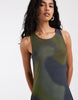 Vero Moda sleeveless seam front mesh dress in brown and green swirl print