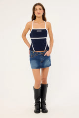 Rusty Demi Queen Fitted Cami Top Navy Blue & White