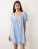 square neck bubble mini dress with embroidery detail in baby blue
