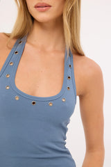 Thrills Living Easy Eyelet Halter Top Bluefin