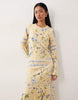 round neck maxi dress in yellow floral print