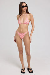 L&t Meadow Check Tie Side Bikini Bottom Red Print