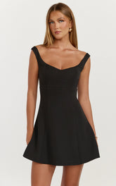 Jayce Mini Dress - Off The Shoulder A Line Dress in Black