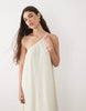 one shoulder textured midi sundress in khaki
