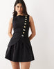 linen blend vest mini dress with poplin skirt in black