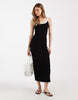 rib knit midi dress in black with white contrast trim