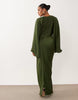 textured batwing bias waisted maxi dress in khaki