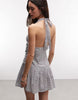 COLLUSION halter mini dress in blue plaid