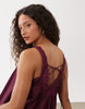 poplin v-neck and back smock mini sundress with lace overlay in plum wine