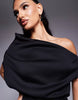 dramatic neckline midi dress in black in scuba-style fabric