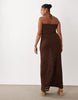 Curve sheer mesh bandeau maxi dress in chocolate