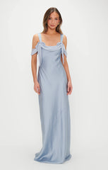 Bella Maxi Dress ~ Steel Blue Luxe Satin