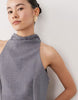 Petite high neck sleeveless linen look swing maxi dress in denim blue