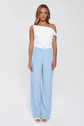 Linear Mood High Rise Straight Leg Tailored Pants Blue