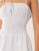 The Frolic exclusive poplin look shirred tie front cami flippy hem mini dress in blue and white stripe