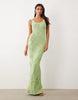 Wanderdoll Sunnie knit abstract detail tie back maxi dress in sage