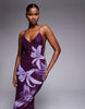 Tiger Mist Orielle strappy open back hardware detail floral maxi dress in plum orchid