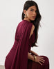 Bardot Alverie mesh sleeveless scarf detail ruched maxi dress in burgundy