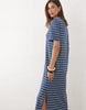 short sleeve T-shirt maxi dress in navy striped print