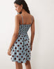 Brave Soul polka dot mini dress with shirred bodice in blue and brown polka dot print