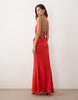 square neck satin and chiffon mix maxi dress in coral