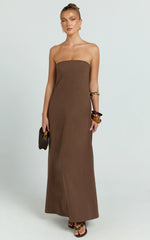Emmie Midi Dress - Strapless Trapeze Dress in Chocolate