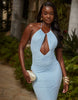 South Beach cut out front halter maxi lace beach dress in blue