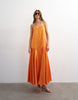 Topshop satin seamed maxi dress with piped edges in russet orange